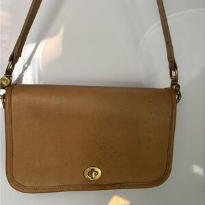 Coach Tan Leather Turnlock Shoulder Bag